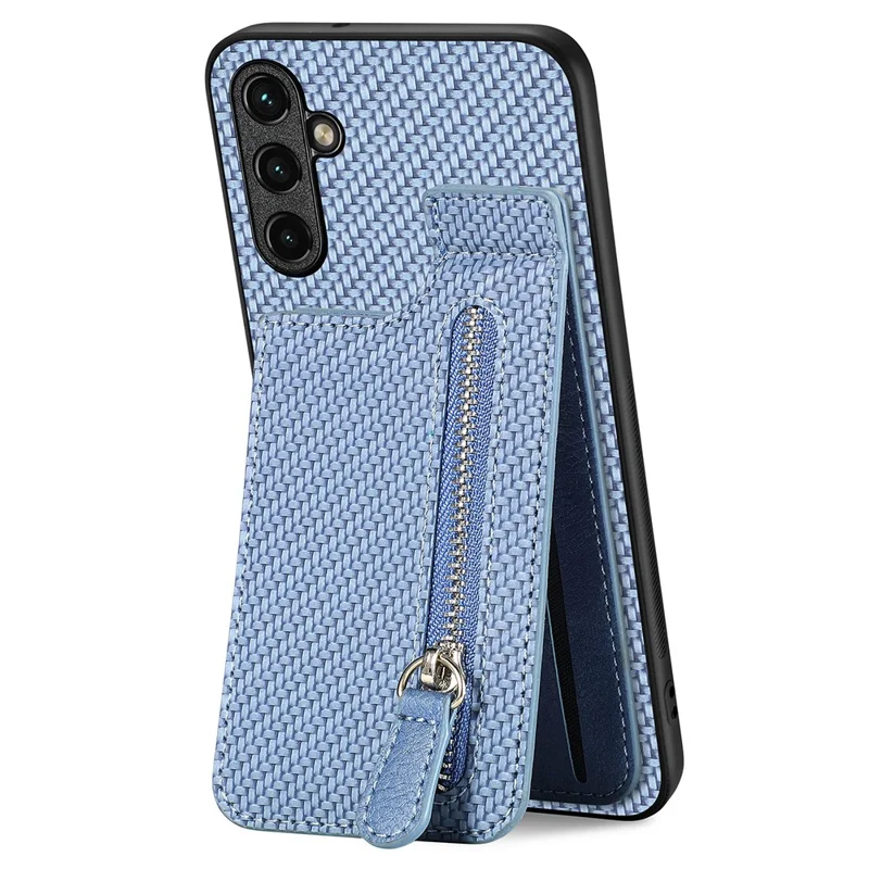 C1-03 For Samsung Galaxy A55 5G Case Drop-resistant Leather Coated TPU+PC Vertical Kickstand Phone Cover - Blue
