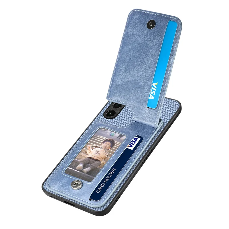 C1-03 For Samsung Galaxy A55 5G Case Drop-resistant Leather Coated TPU+PC Vertical Kickstand Phone Cover - Blue