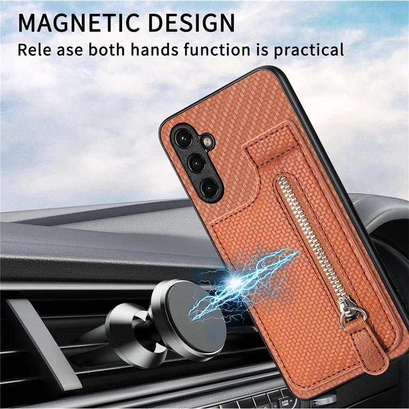 C1-03 For Samsung Galaxy A55 5G Case Drop-resistant Leather Coated TPU+PC Vertical Kickstand Phone Cover - Blue