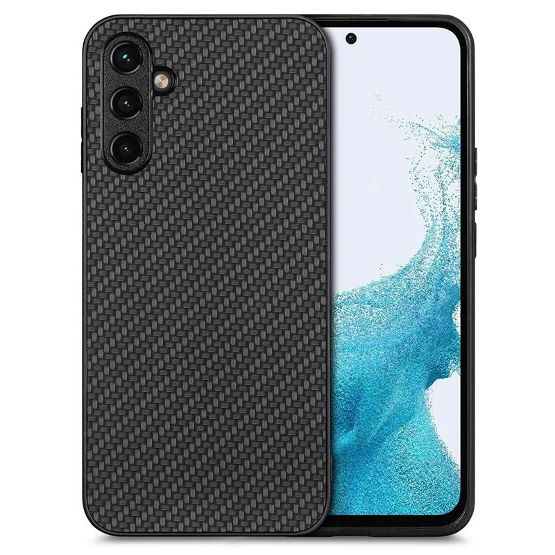 C1 for Samsung Galaxy A15 4G / 5G Case Carbon Fiber Texture PU Leather Anti-Scratch Back Cover - Black