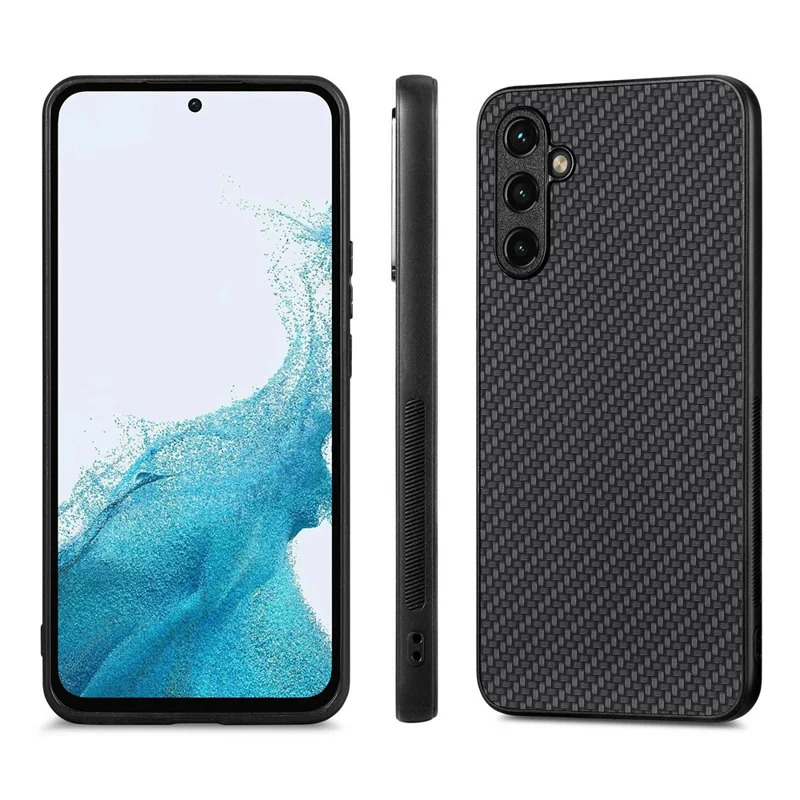 C1 for Samsung Galaxy A15 4G / 5G Case Carbon Fiber Texture PU Leather Anti-Scratch Back Cover - Black