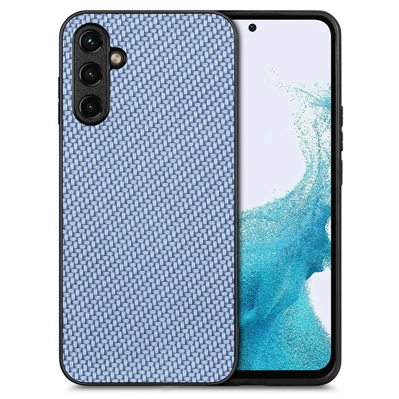 C1 for Samsung Galaxy A15 4G / 5G Case Carbon Fiber Texture PU Leather Anti-Scratch Back Cover - Blue