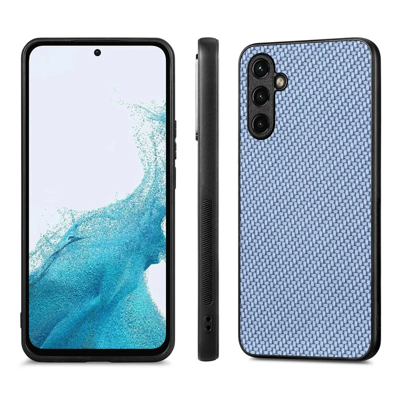C1 for Samsung Galaxy A15 4G / 5G Case Carbon Fiber Texture PU Leather Anti-Scratch Back Cover - Blue