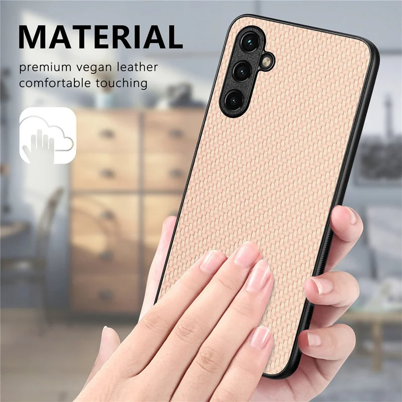 C1 for Samsung Galaxy A15 4G / 5G Case Carbon Fiber Texture PU Leather Anti-Scratch Back Cover - Blue