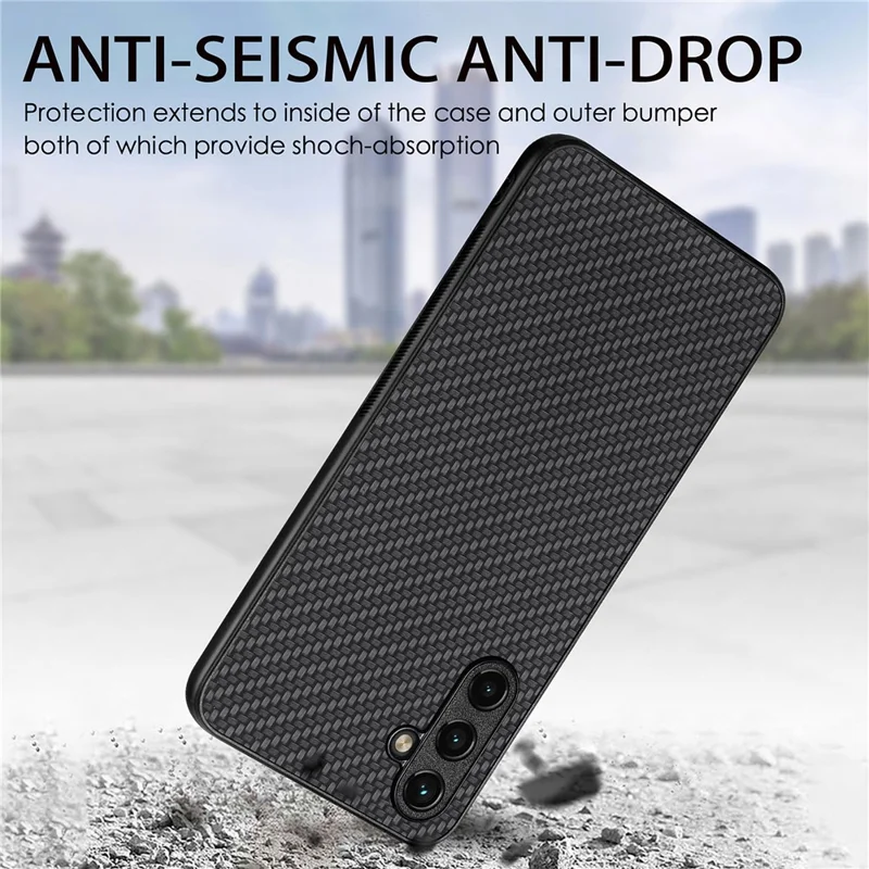 C1 for Samsung Galaxy A15 4G / 5G Case Carbon Fiber Texture PU Leather Anti-Scratch Back Cover - Blue