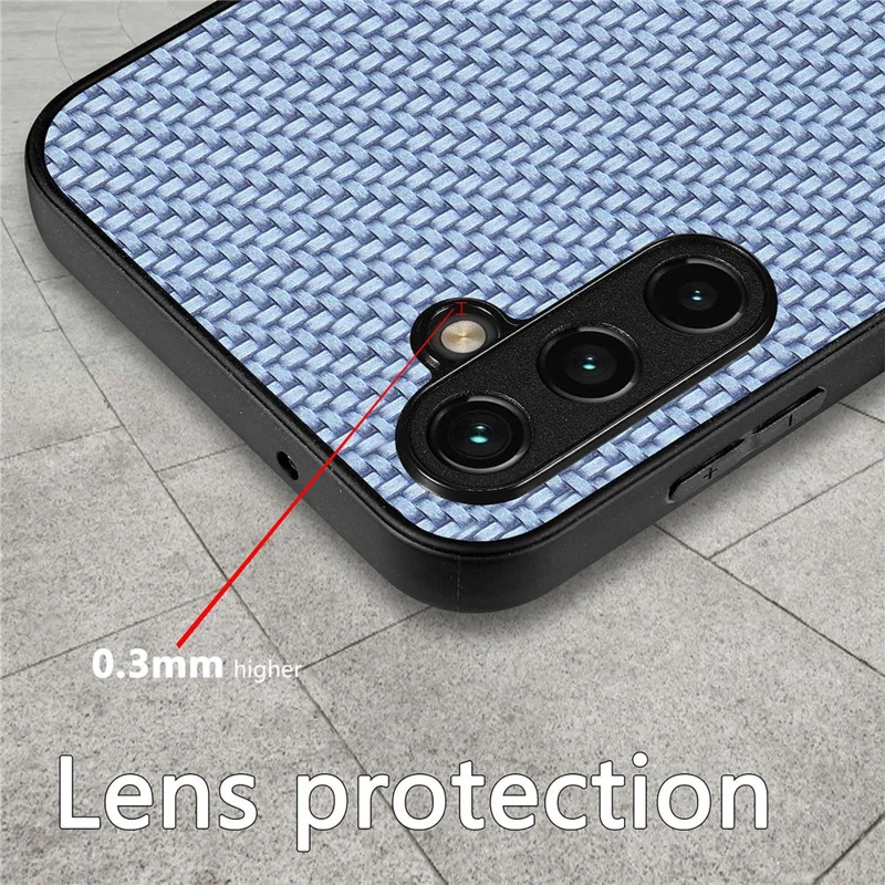 C1 for Samsung Galaxy A15 4G / 5G Case Carbon Fiber Texture PU Leather Anti-Scratch Back Cover - Blue