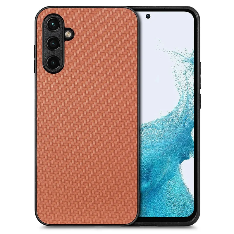 C1 Para Samsung Galaxy A15 4G / 5G Case Textura de Fibra de Carbona Textura PU Anti-race - Marrom