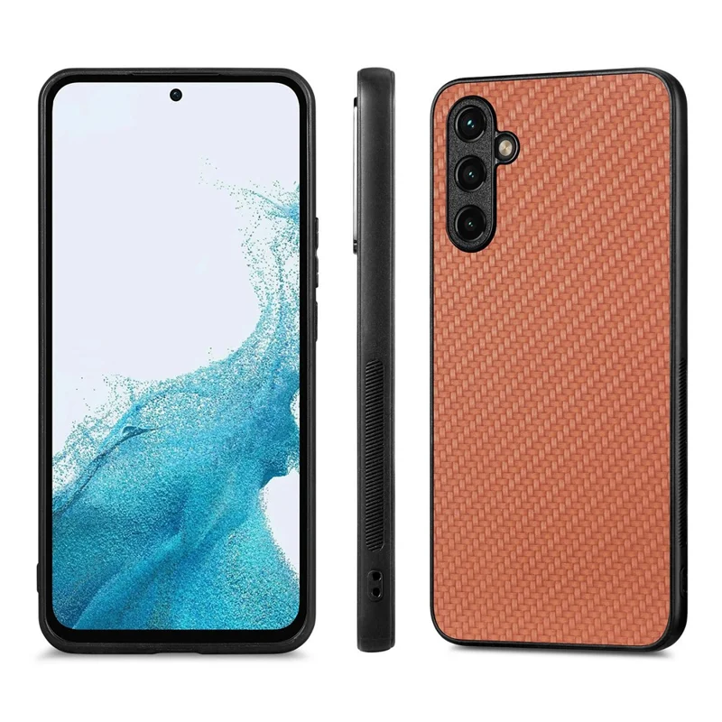 C1 Para Samsung Galaxy A15 4G / 5G Case Textura de Fibra de Carbona Textura PU Anti-race - Marrom