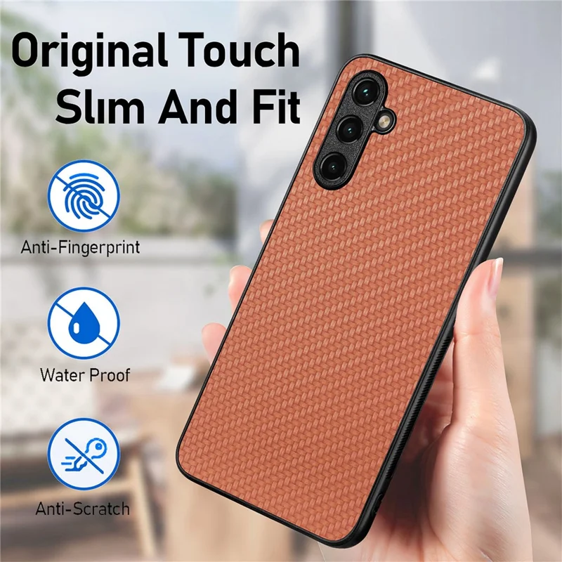 C1 Para Samsung Galaxy A15 4G / 5G Case Textura de Fibra de Carbona Textura PU Anti-race - Marrom