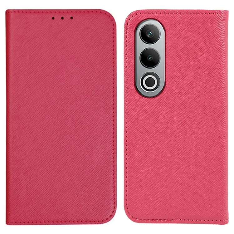 Per OnePlus Nord CE4 5G Case Custodia in Pelle PU Copertura del Telefono Texture a Croce Flip Wallet - Rosa