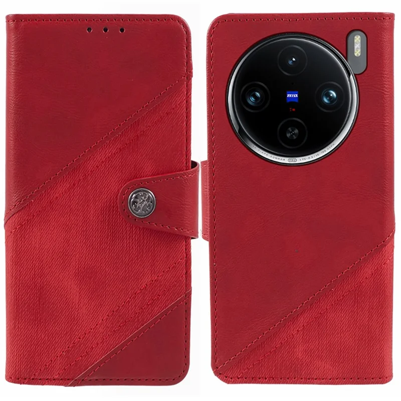 For vivo X100 5G Case Crazy Horse Texture Splicing Leather Wallet Phone Cover - Red