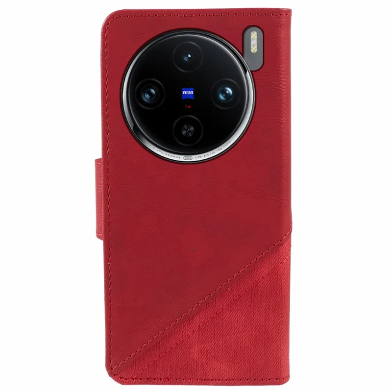 For vivo X100 5G Case Crazy Horse Texture Splicing Leather Wallet Phone Cover - Red