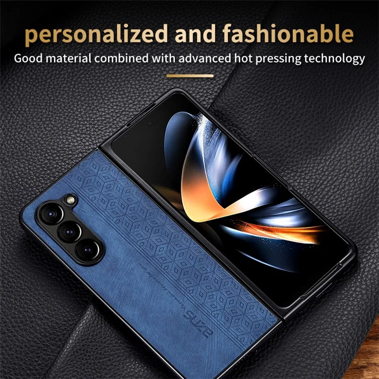 AZNS For Samsung Galaxy Z Fold6 5G Case PU Leather+Hard PC Non-Slip Grip Phone Cover - Brown