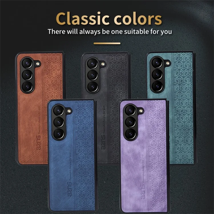 AZNS For Samsung Galaxy Z Fold6 5G Case PU Leather+Hard PC Non-Slip Grip Phone Cover - Brown