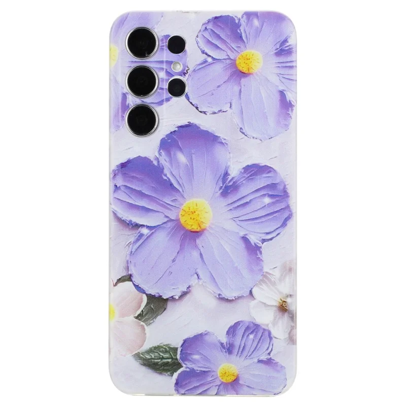 For Samsung Galaxy S24 Ultra Case Printed Pattern TPU Shockproof Protective Phone Cover - Purple Flower