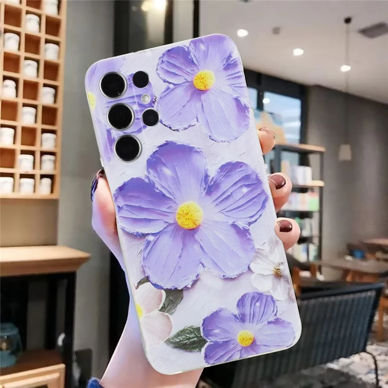 For Samsung Galaxy S24 Ultra Case Printed Pattern TPU Shockproof Protective Phone Cover - Purple Flower