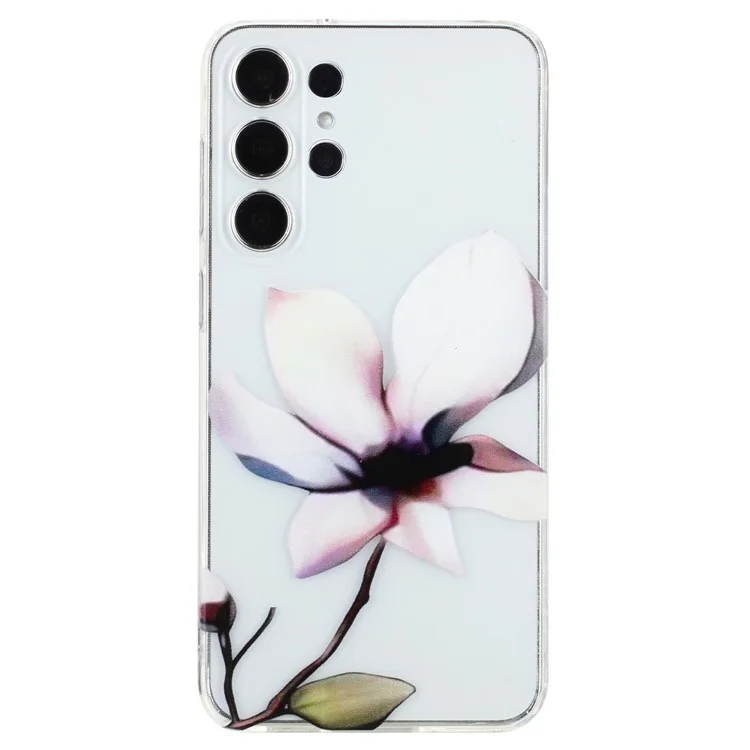 For Samsung Galaxy S23 Ultra TPU Case Camera Lens Protection Slim Pattern Phone Cover - White Flower