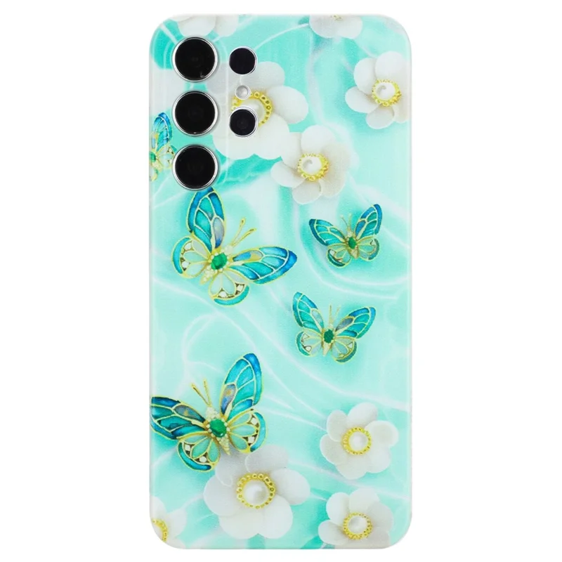 For Samsung Galaxy S23 Ultra TPU Case Camera Lens Protection Slim Pattern Phone Cover - Butterfly and Flower