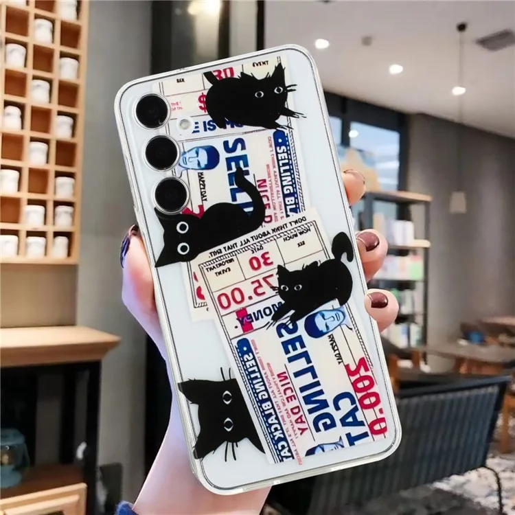 For Samsung Galaxy A15 5G TPU Case Pattern Printing Scratch-proof Back Phone Cover - Black Cat