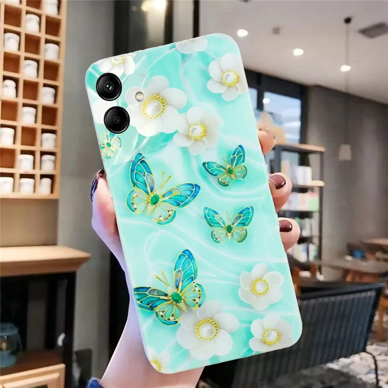 Für Samsung Galaxy A05 4G Hülle TPU Kratzsicher Rückseite Handyhülle mit Druckmuster - Schmetterling und Blume