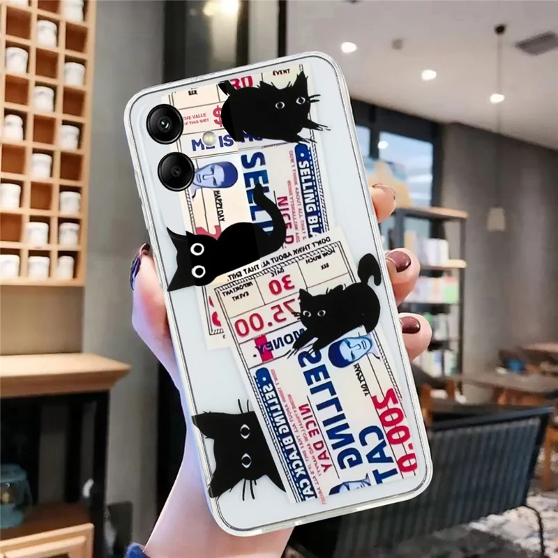 For Samsung Galaxy A05 4G Case TPU Scratch-proof Back Phone Cover with Printing Pattern - Black Cat