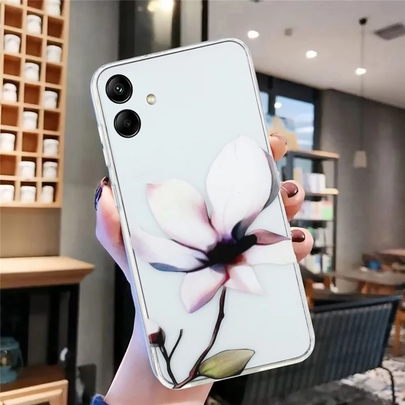 For Samsung Galaxy A05 4G Case TPU Scratch-proof Back Phone Cover with Printing Pattern - White Flower