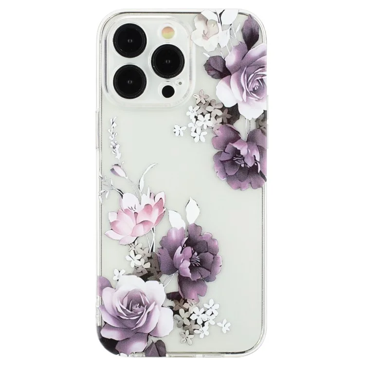 Für iPhone 15 Pro Max Case Musterbedruckung TPU Stoßabsorbierend Handyhülle - Pfingstrose