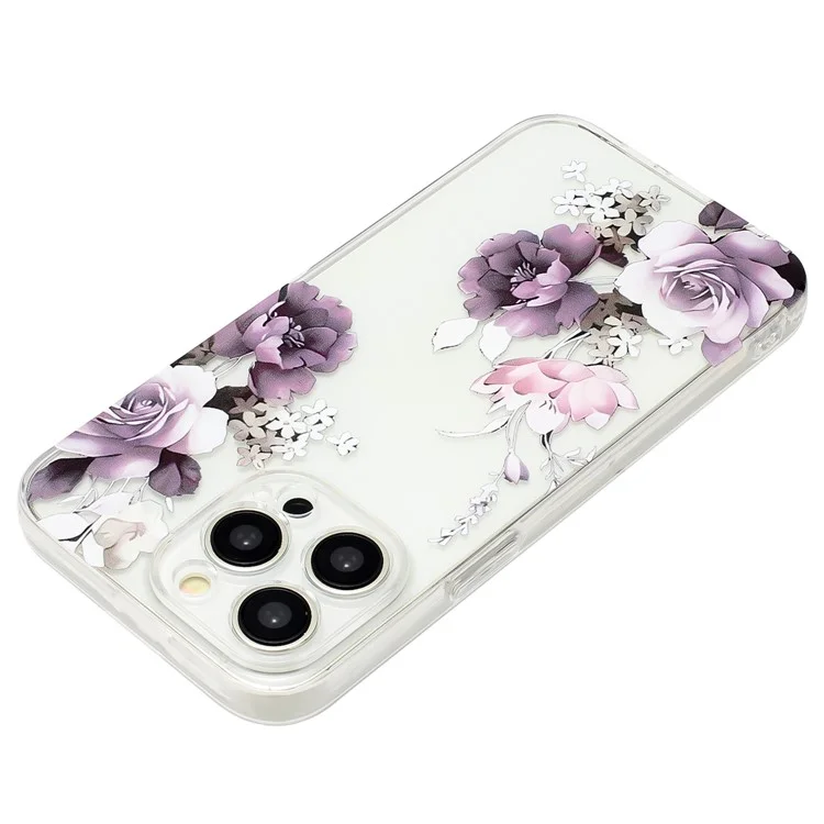 Für iPhone 15 Pro Max Case Musterbedruckung TPU Stoßabsorbierend Handyhülle - Pfingstrose