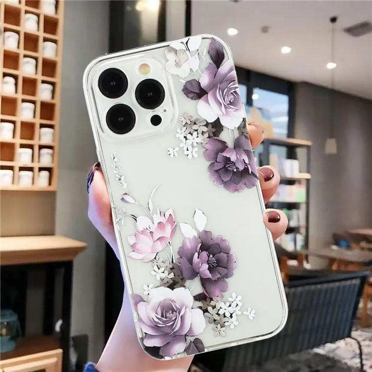 Für iPhone 15 Pro Max Case Musterbedruckung TPU Stoßabsorbierend Handyhülle - Pfingstrose