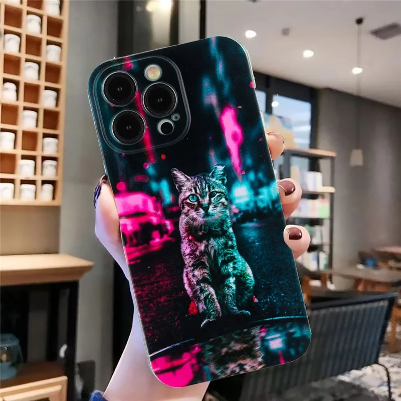 For iPhone 15 Pro Cover Soft TPU Pattern Printing Lightweight Phone Case - Light and Cat