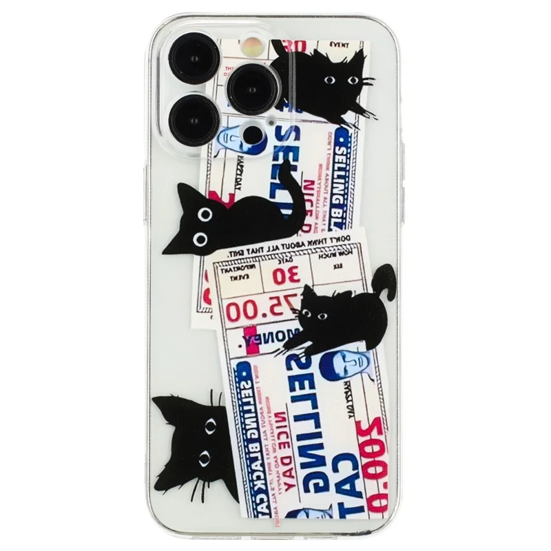 Custodia per iPhone 15 Pro Copertina morbida in TPU Stampa a motivi Custodia per telefono leggera - Gatto nero