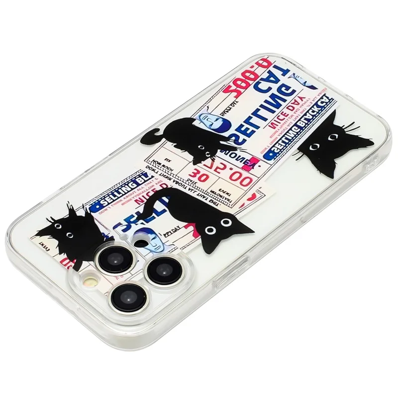 Custodia per iPhone 15 Pro Copertina morbida in TPU Stampa a motivi Custodia per telefono leggera - Gatto nero