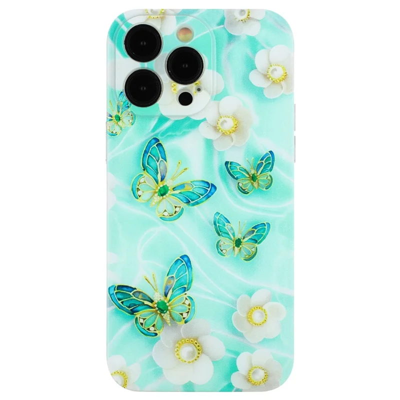 Étui iPhone 15 Pro Housse en TPU souple avec impression de motifs - Papillon et fleur