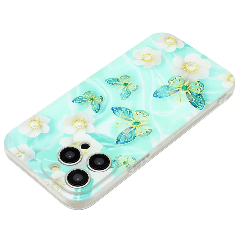 Étui iPhone 15 Pro Housse en TPU souple avec impression de motifs - Papillon et fleur
