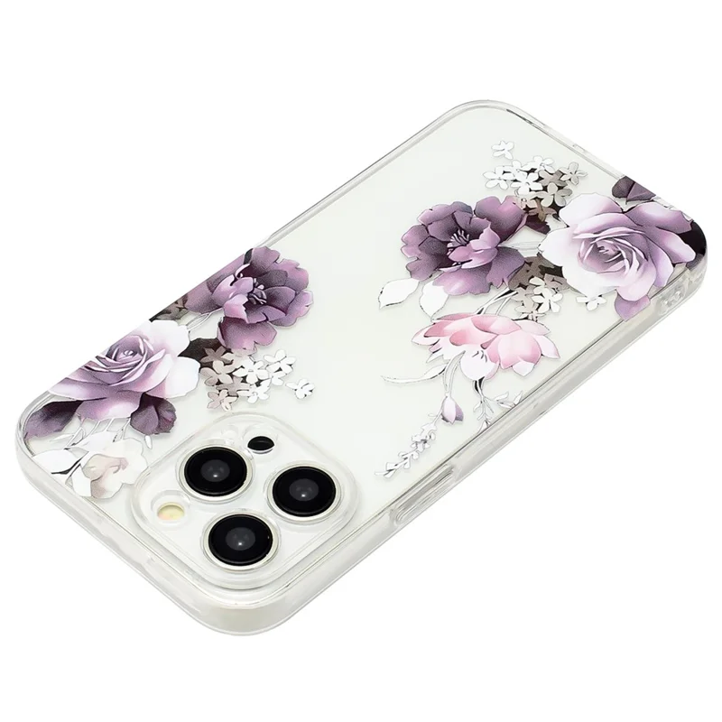For iPhone 15 Pro Cover Soft TPU Pattern Printing Lightweight Phone Case - Peony