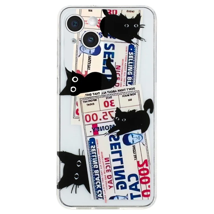 For iPhone 15 Case Flexible TPU Pattern Printing Phone Back Shell - Black Cat