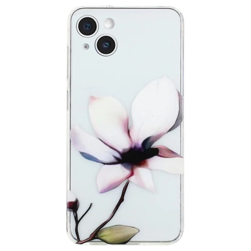 For iPhone 15 Case Flexible TPU Pattern Printing Phone Back Shell - White Flower