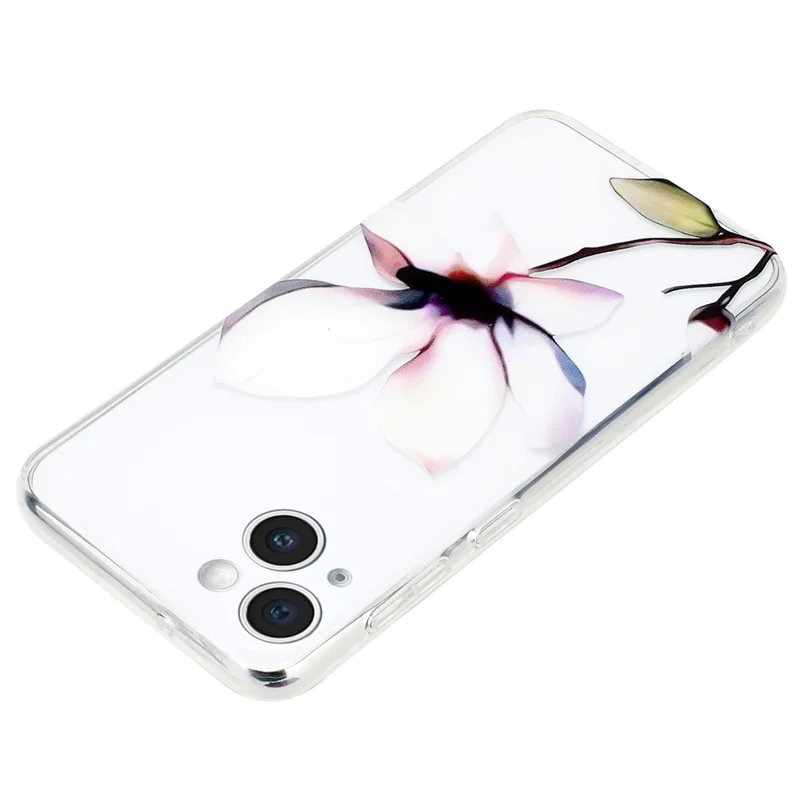 For iPhone 15 Case Flexible TPU Pattern Printing Phone Back Shell - White Flower
