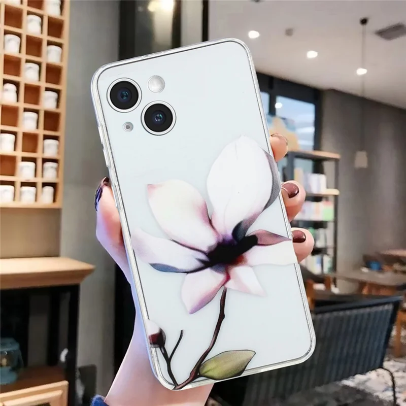 For iPhone 15 Case Flexible TPU Pattern Printing Phone Back Shell - White Flower