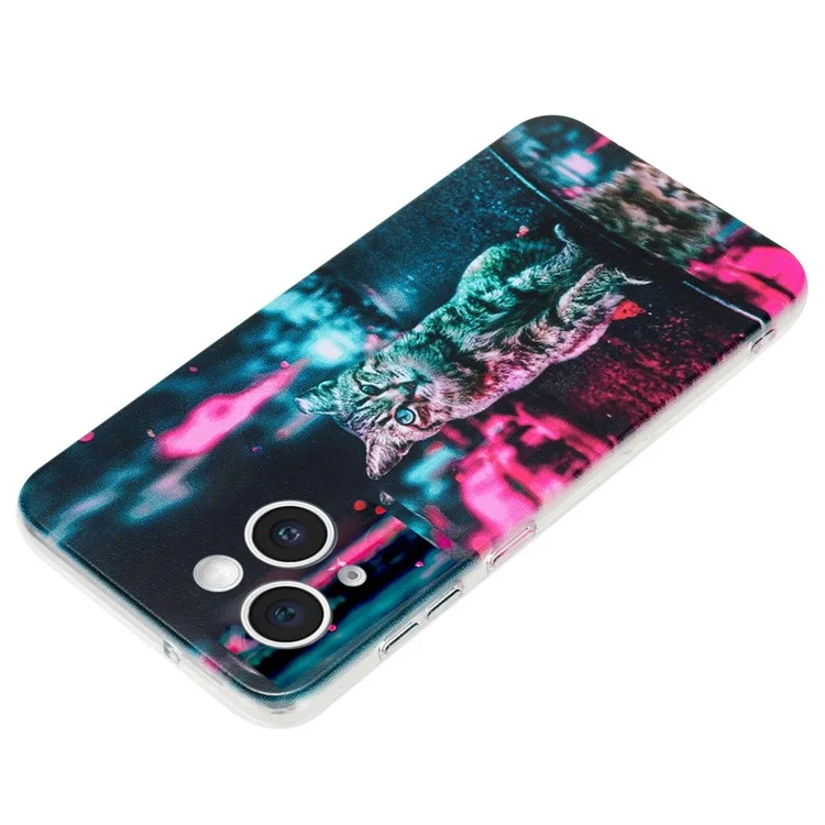 For iPhone 15 Plus Case Pattern Printing TPU Anti-scratch Cell Phone Cover - Light and Cat