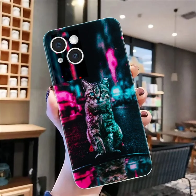 For iPhone 15 Plus Case Pattern Printing TPU Anti-scratch Cell Phone Cover - Light and Cat
