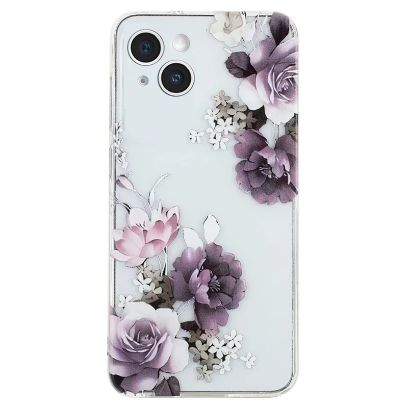 For iPhone 15 Plus Case Pattern Printing TPU Anti-scratch Cell Phone Cover - Peony