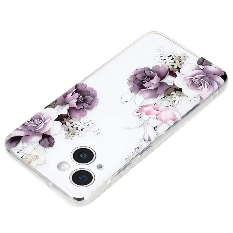 For iPhone 15 Plus Case Pattern Printing TPU Anti-scratch Cell Phone Cover - Peony