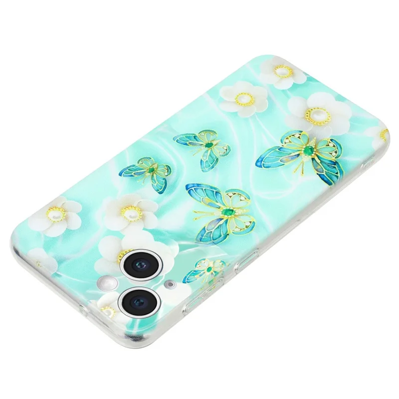 For iPhone 15 Plus Case Pattern Printing TPU Anti-scratch Cell Phone Cover -  Butterfly and Flower