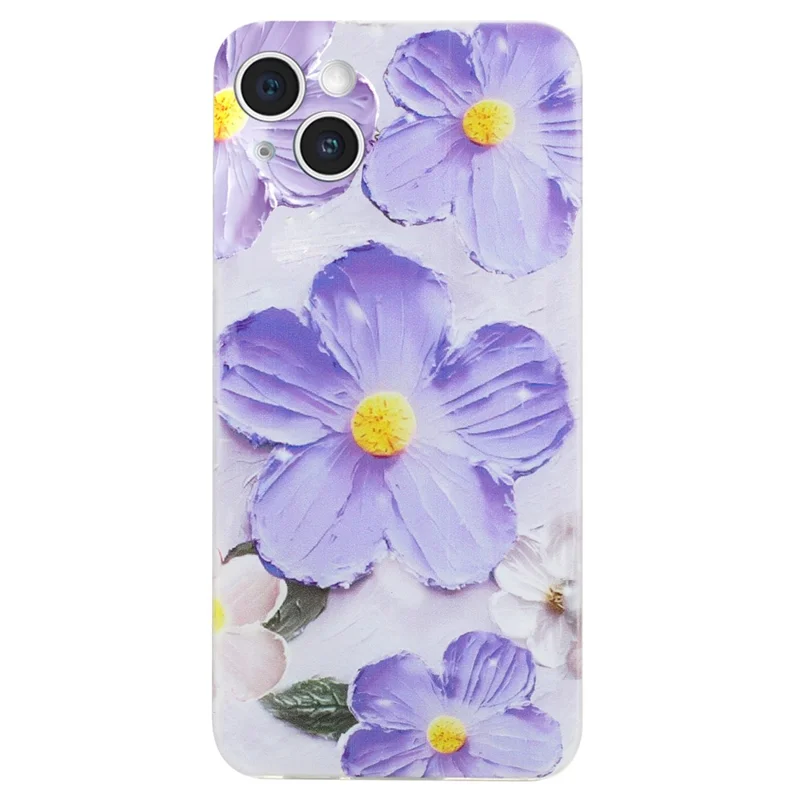 For iPhone 15 Plus Case Pattern Printing TPU Anti-scratch Cell Phone Cover - Purple Flower