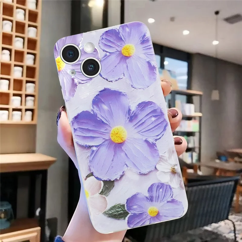 For iPhone 15 Plus Case Pattern Printing TPU Anti-scratch Cell Phone Cover - Purple Flower
