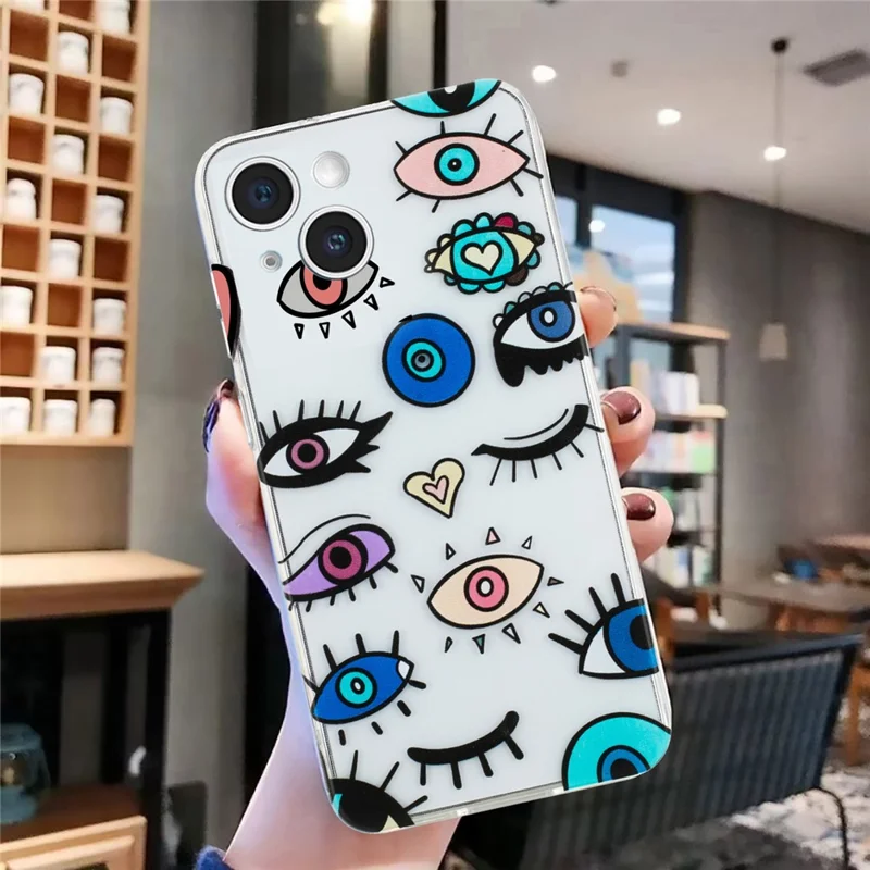 For iPhone 15 Plus Case Pattern Printing TPU Anti-scratch Cell Phone Cover - Monster Eyes