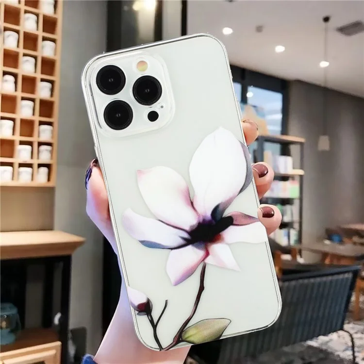 Funda para iPhone 14 Pro Case Pattern Printing TPU a prueba de golpes - Flor blanca
