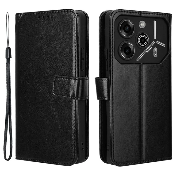 Для TECNO Pova 6 Pro 5G LI9 Case Crazy Horse Texture Wallet Leather Phone Cover - Black