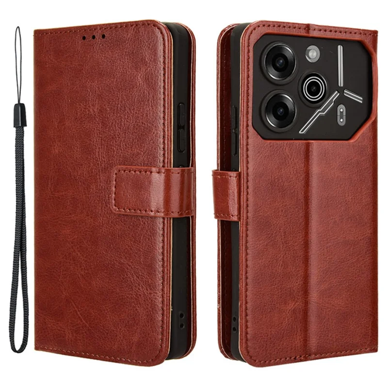 For TECNO Pova 6 Pro 5G LI9 Case Crazy Horse Texture Wallet Leather Phone Cover - Brown